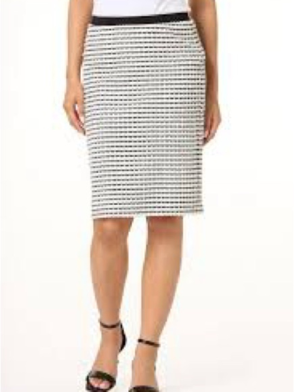 Black and White Midi Knit Skirt with Front Slit